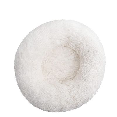 Chickw1 Round Dog Bed for Dogs and Cats, Warm Soft Donut Plush Bed, Washable Non-Slip Base Pet Bed for Small, Medium, and Large Dogs (White, 110CM)
