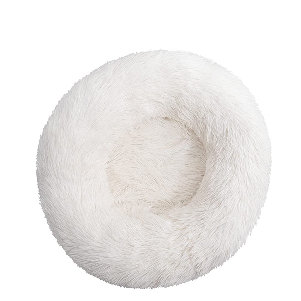 Chickw1 Round Dog Bed for Dogs and Cats, Warm Soft Donut Plush Bed, Washable Non-Slip Base Pet Bed for Small, Medium, and Large Dogs (White, 110CM)