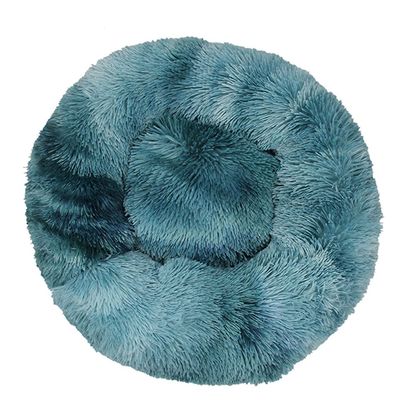 Chickwin Round Dog Bed for Dogs and Cats, Donut Plush Pet Bed, Washable, Non-Slip Base, Tie-Dye Mist Blue, 50 cm