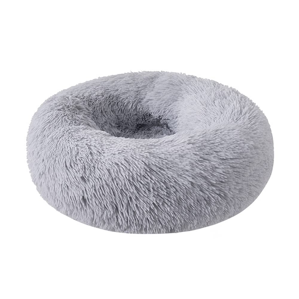 Chickw1 Round Donut Dog Bed for Dogs and Cats, Plush Washable Pet Bed, Light Gray, 80 cm