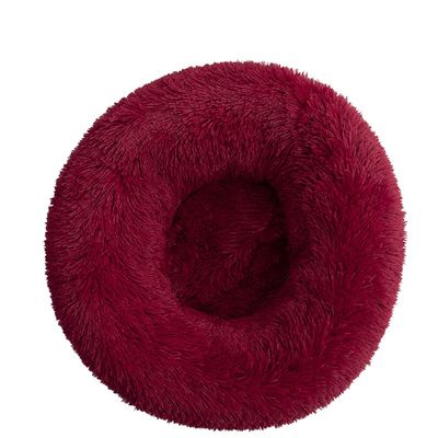 Chickw1 Round Dog Bed for Dogs and Cats, Warm Soft Donut Plush Pet Bed, Washable Non-Slip Base, Wine Red, 70 cm