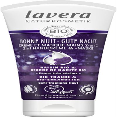 lavera Bonne Nuit 2-in-1 Hand Cream and Mask, Certified Natural Cosmetics, Vegan, Organic Grape & Shea Butter, 75 ml
