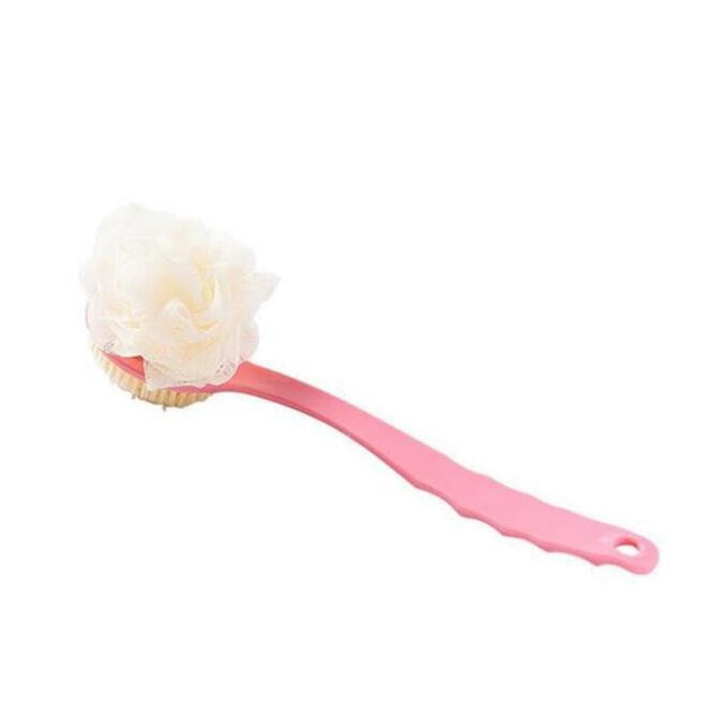 2-in-1 Long-Handle Body Brush with Nylon Bristles and Loofah