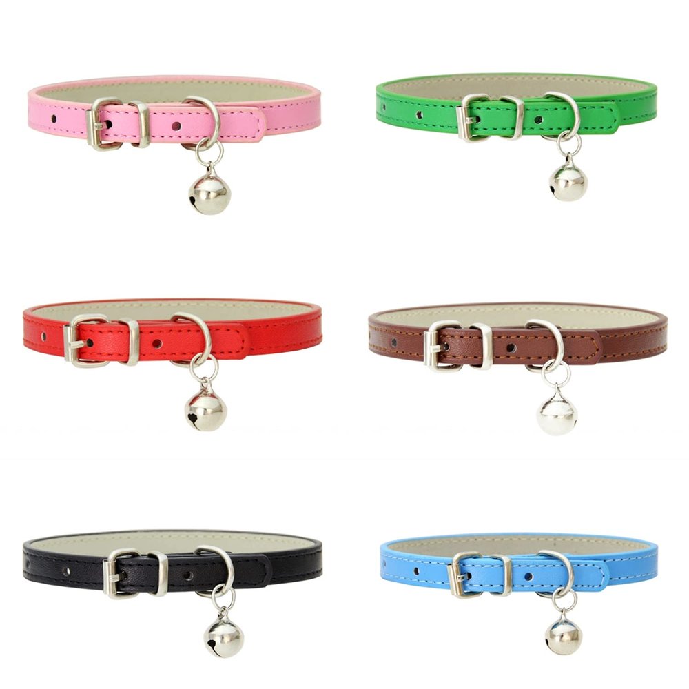 JZK 6-Pack Leather Cat Collars with Removable Bells