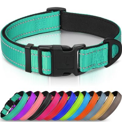 Joytale Dog Collar, Padded Neoprene Nylon Adjustable Collar for Large Dogs, Soft and Reflective, XL, Turquoise