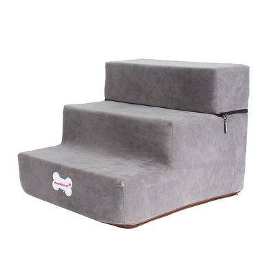 3-Step Removable Pet Dog Stairs, Flannel, Light Gray