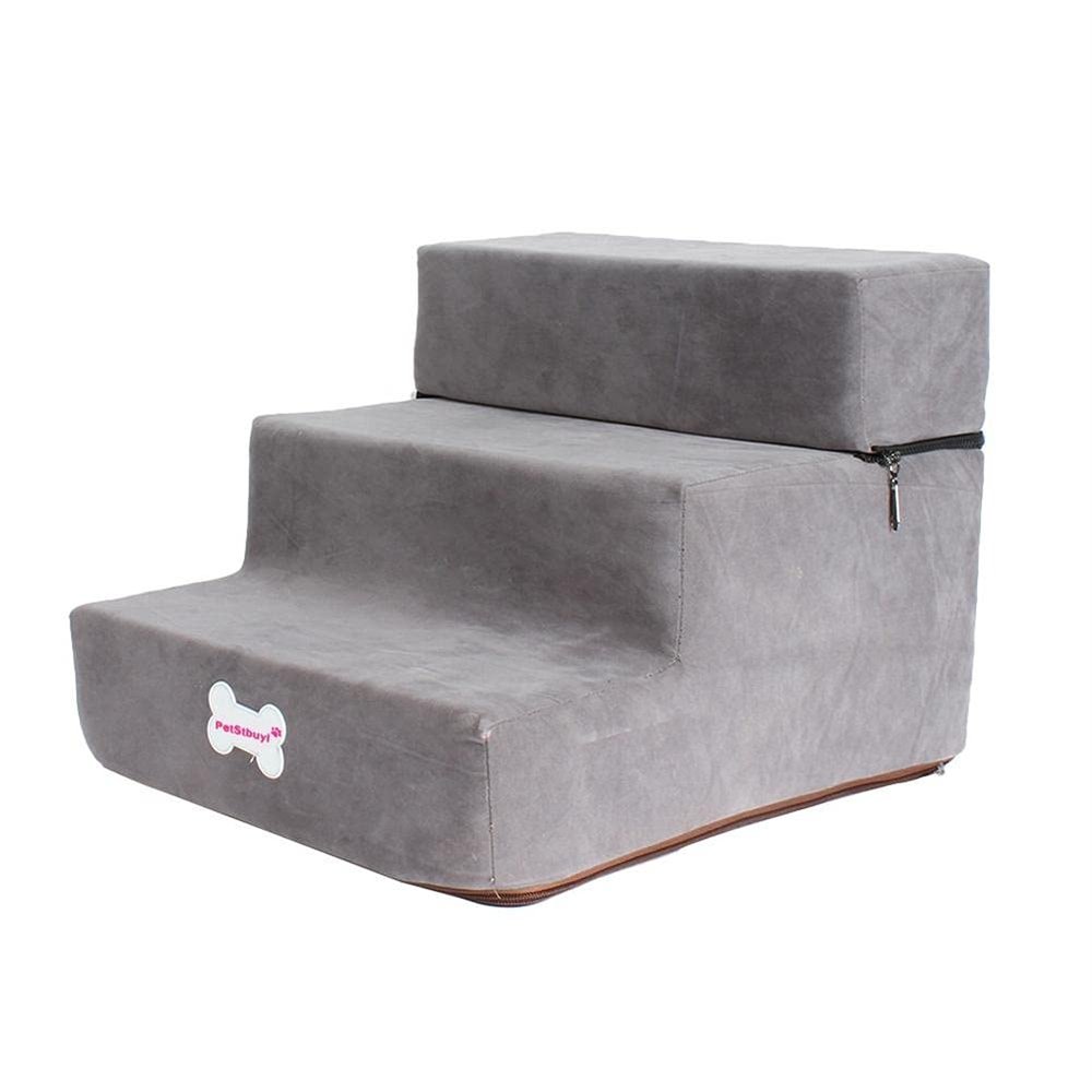 3-Step Removable Pet Dog Stairs, Flannel, Light Gray