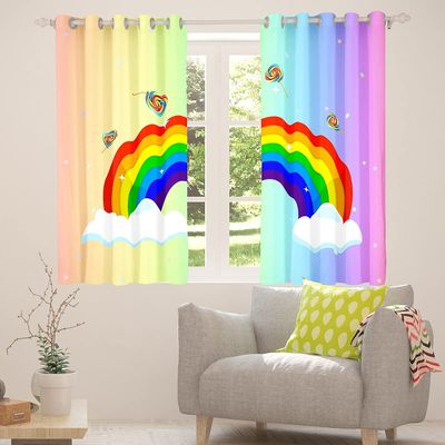 Rainbow Curtains for Girls, Cute Colorful Lollipop Window Panels for Kids’ Bedrooms and Living Rooms, 2 Panels, 175 x 140 cm, Good Room-Darkening Effect