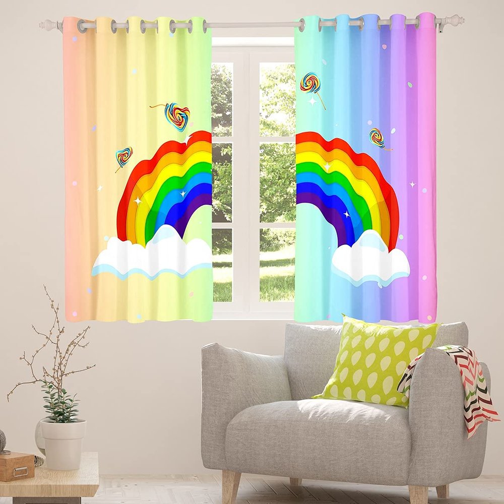 Rainbow Curtains for Girls, Cute Colorful Lollipop Window Panels for Kids’ Bedrooms and Living Rooms, 2 Panels, 175 x 140 cm, Good Room-Darkening Effect