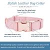 Dog Collar and Leash, Soft Easy-Clean Vegan Leather with Rose Gold Buckle, Pink, Size S (31–42.9 cm) view 3