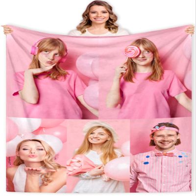 Gudina Personalized Photo Blanket with Name, Extra-Soft Cozy Throw, 31.5 x 47.2 in