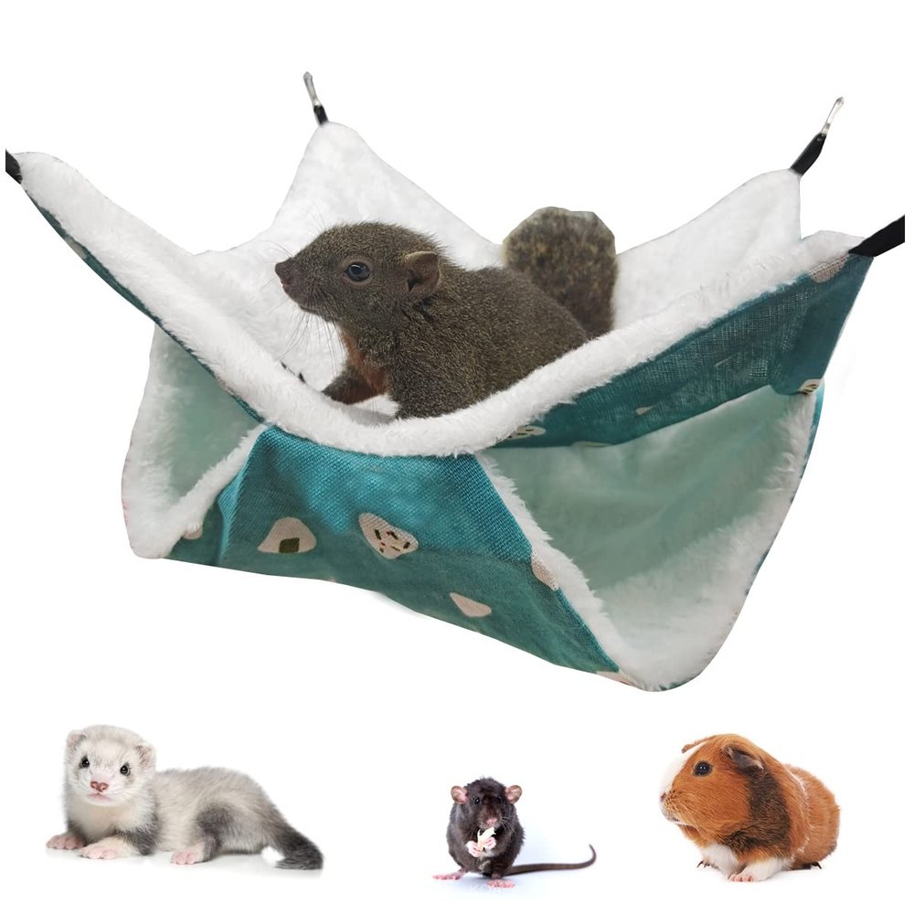 LEFTSTARER Small Animal Hanging Hammock, Double-Layer Cage Bed for Hamsters, Rats, Ferrets, Sugar Gliders, Parrots and More