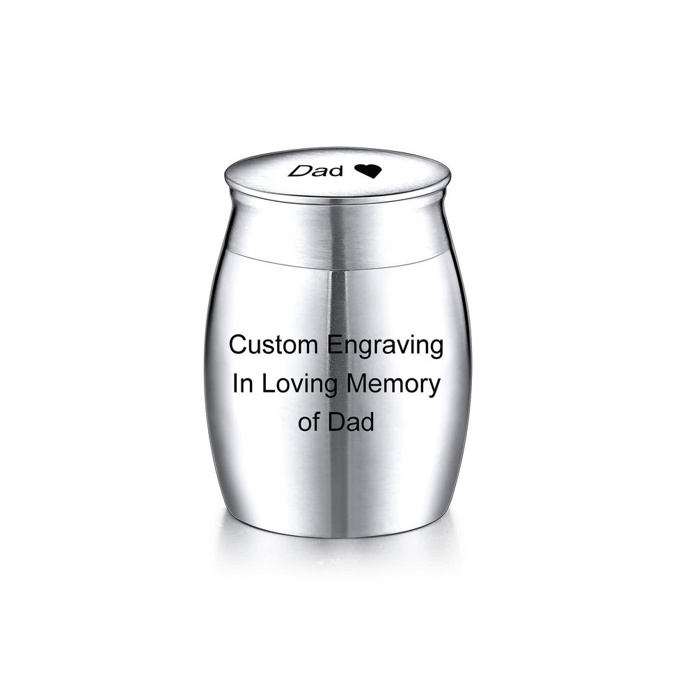 MeMeDIY Personalized Small Stainless Steel Cremation Urn for Human or Pet Ashes with Photo, Engraving, and Birthstones