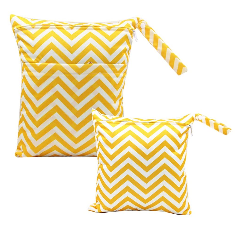 Egurs Wet Bag for Diapers, 1 Large + 1 Medium, Yellow Stripes