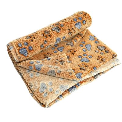 YAOTT Dog Blanket, Washable Plush Pet Pad with Paw Pattern, Coffee, M