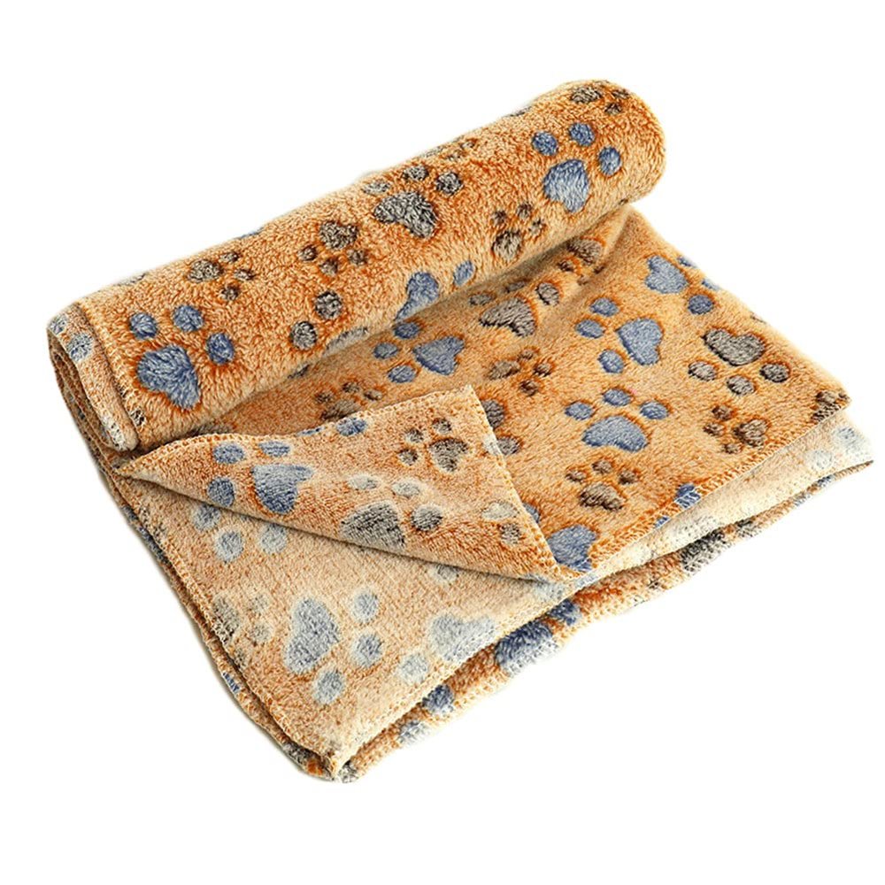 YAOTT Dog Blanket, Washable Plush Pet Pad with Paw Pattern, Coffee, M