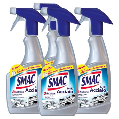 Smac Brilla Steel Cleaning Spray, Limescale Remover and Polish with Protective Barrier, 520 ml x 4