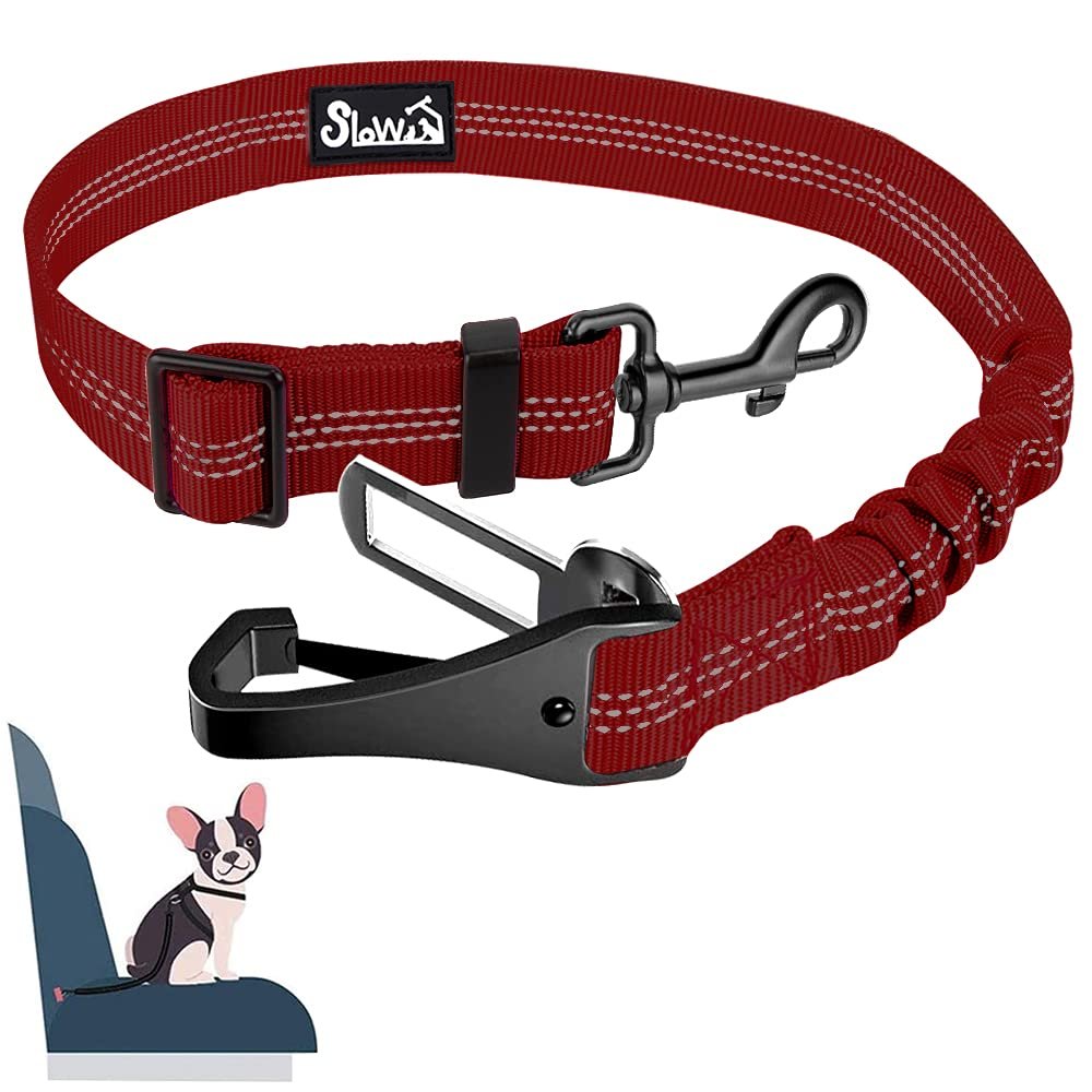 Eyein Dog Safety Belt for Car, Adjustable with Elastic Buffer, 3-in-1 Reflective Harness for All Dog Breeds & Car Types, 70cm (Red)