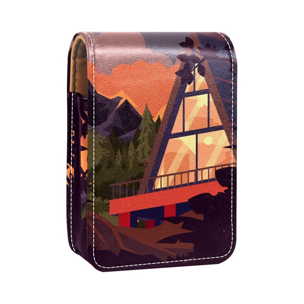 Cabin In The Woods Lip Gloss Holder Lipstick Case, Portable Makeup Bag, Travel Lipstick Organizer with Mirror