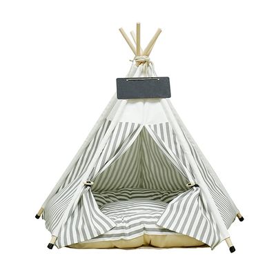 lodaonou Pet Tent with Cushion and Name Tag, S, Gray Stripes, 40 x 40 x 50 cm