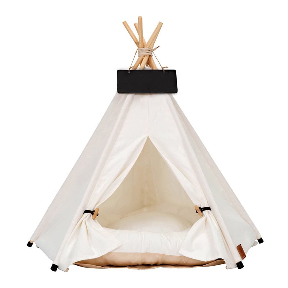 Dog and Cat Tent with Cushion and Nameplate, 50 x 50 x 60 cm, M, White