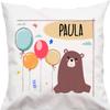 Kleckerliese Children's Cushion Cover, Bear with Custom Name, Balloons and Clouds, 40 x 40 cm, White view 1