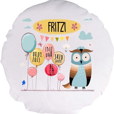 Kleckerliese Baby & Kids Pillow Cover, Owl with Custom Name, 40 cm, White