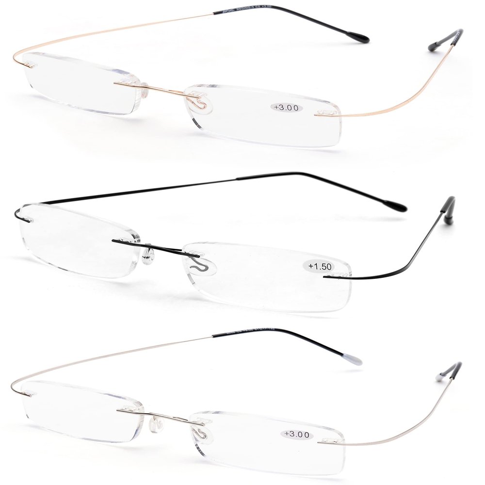 ZUVGEES 3-Pack Rimless Metal Blue-Light-Blocking Reading Glasses, Lightweight, +2.50