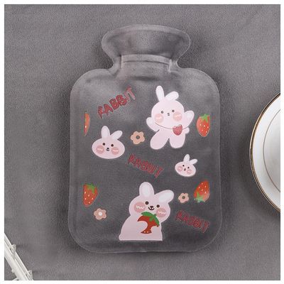 Hot and Cold Water Bottle with Soft, Plush Cover, Gray Cute Rabbit
