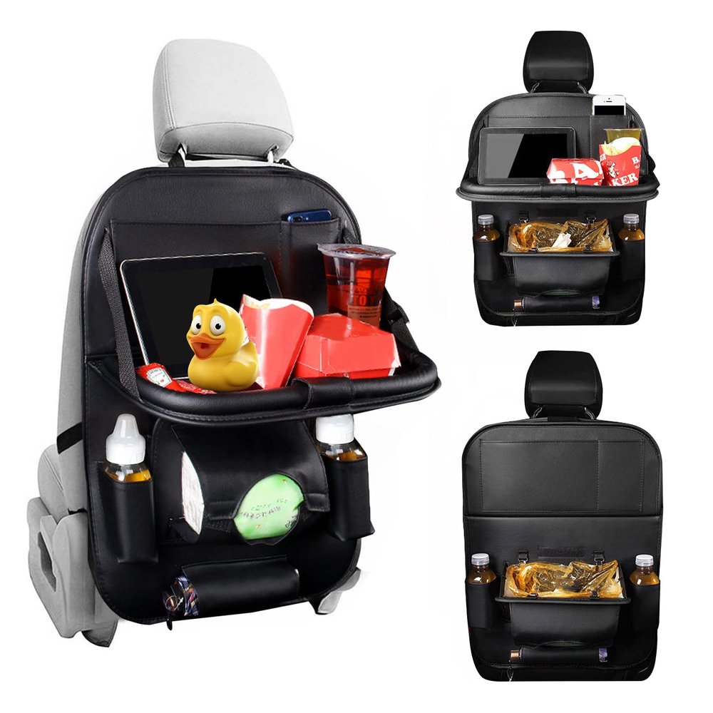 HIFROM Car Backseat Organizer with Trash Bag, Folding Table and Tablet Storage, Black