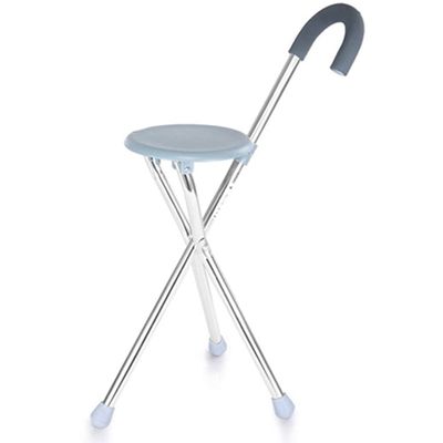 HYHMJ Folding Walking Cane with Seat, Foam Handle, Reinforced Aluminum, 3-Leg, Blue