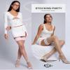 RSLOVE Women's Fishnet Thigh-High Stockings with Lace Silicone Grip, White, One Size view 4