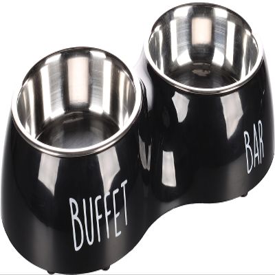 Flamingo Food and Water Bowl DIVAR Duo Dinner Black L 17CM 2x900ML
