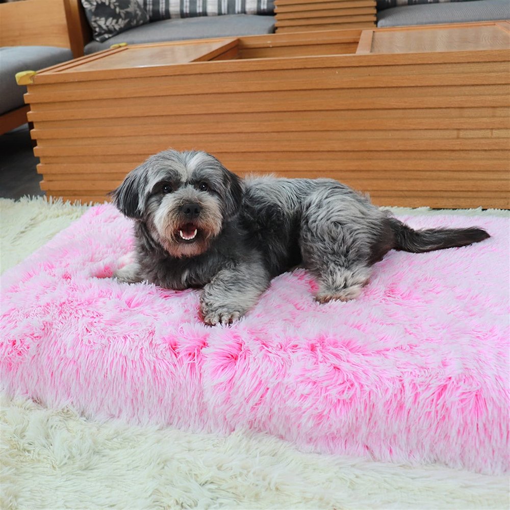 DHGTEP Large Orthopedic Dog Bed, Soft Plush Memory Foam Sofa with Removable Washable Cover, Pink, 75 x 50 cm