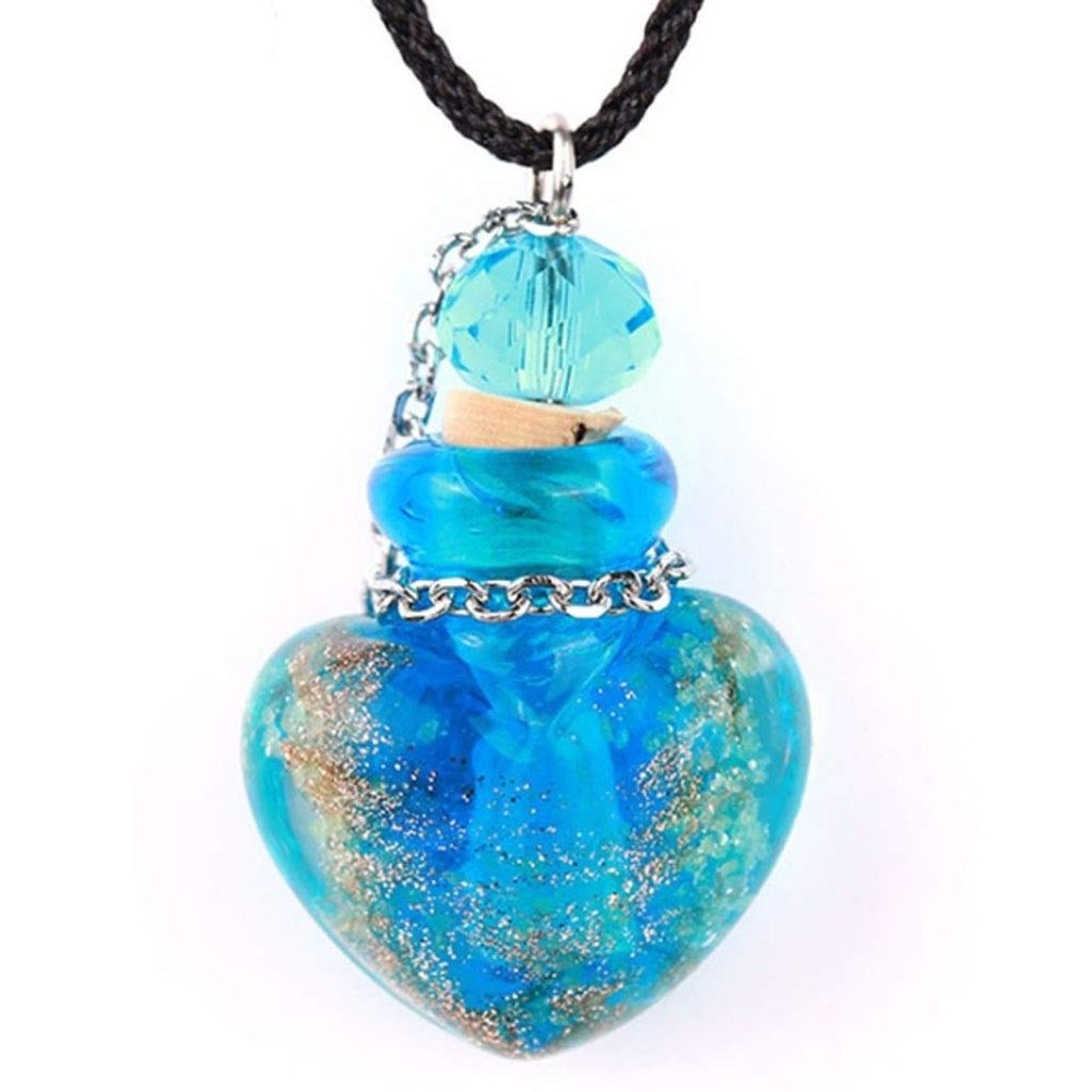 Small Pet Ash Memorial Urn Heart-Shaped Necklace, Satin Glass, Blue