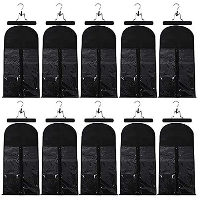 10 Hair Extension Storage Bags with Wooden Hangers (Black)