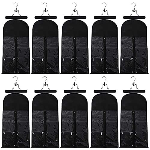 10 Hair Extension Storage Bags with Wooden Hangers (Black)