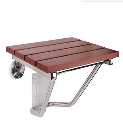 ZJYWMM Folding Wall-Mounted Shower Seat, Solid Wood, Red Wood Color, 30 x 25.8 cm