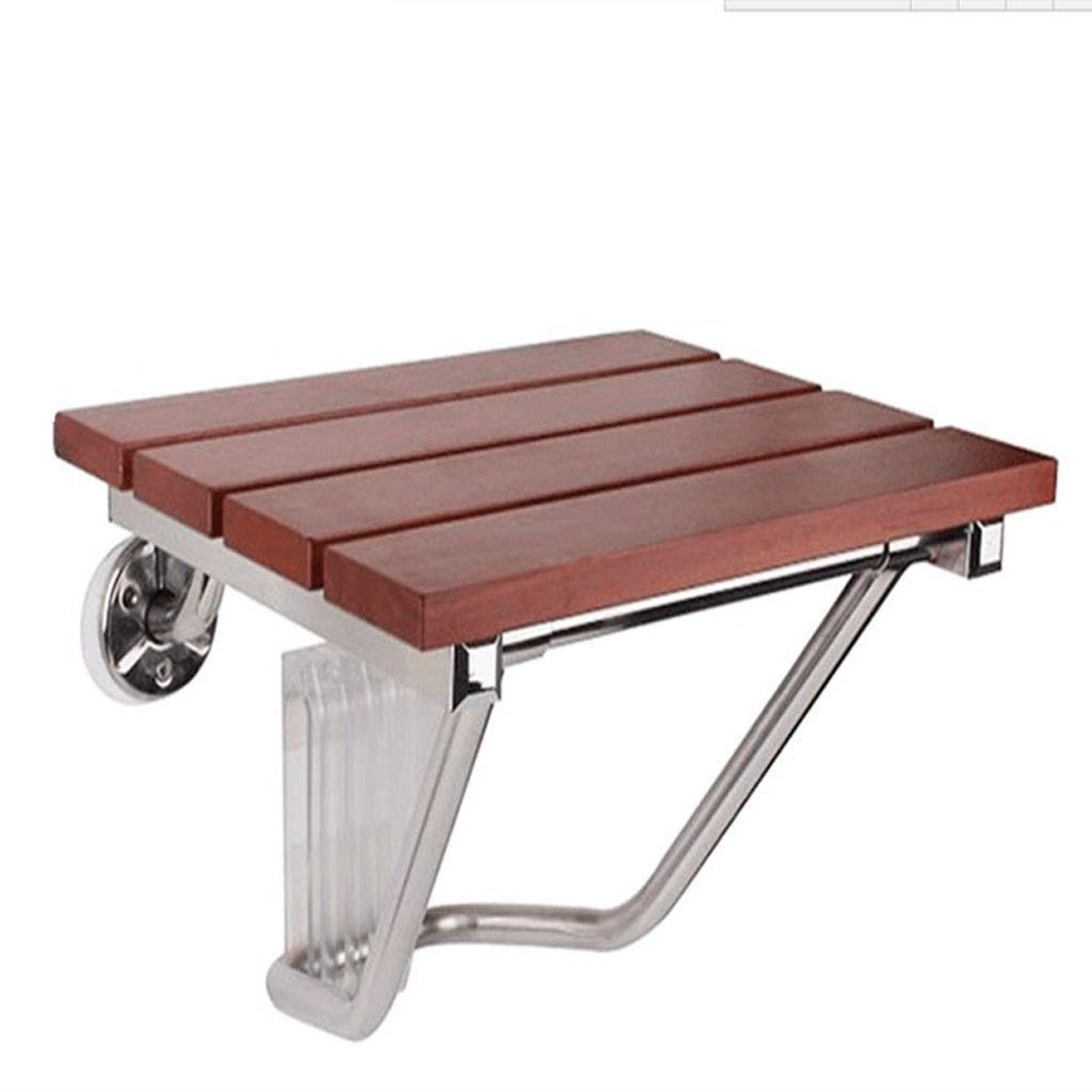 ZJYWMM Folding Wall-Mounted Shower Seat, Solid Wood, Red Wood Color, 30 x 25.8 cm