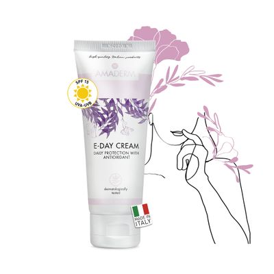 AMADERM E-DAY Daily Moisturizing Face Cream for Women, Made in Italy, Anti-Aging, Antioxidant, SPF 15, 75 mL