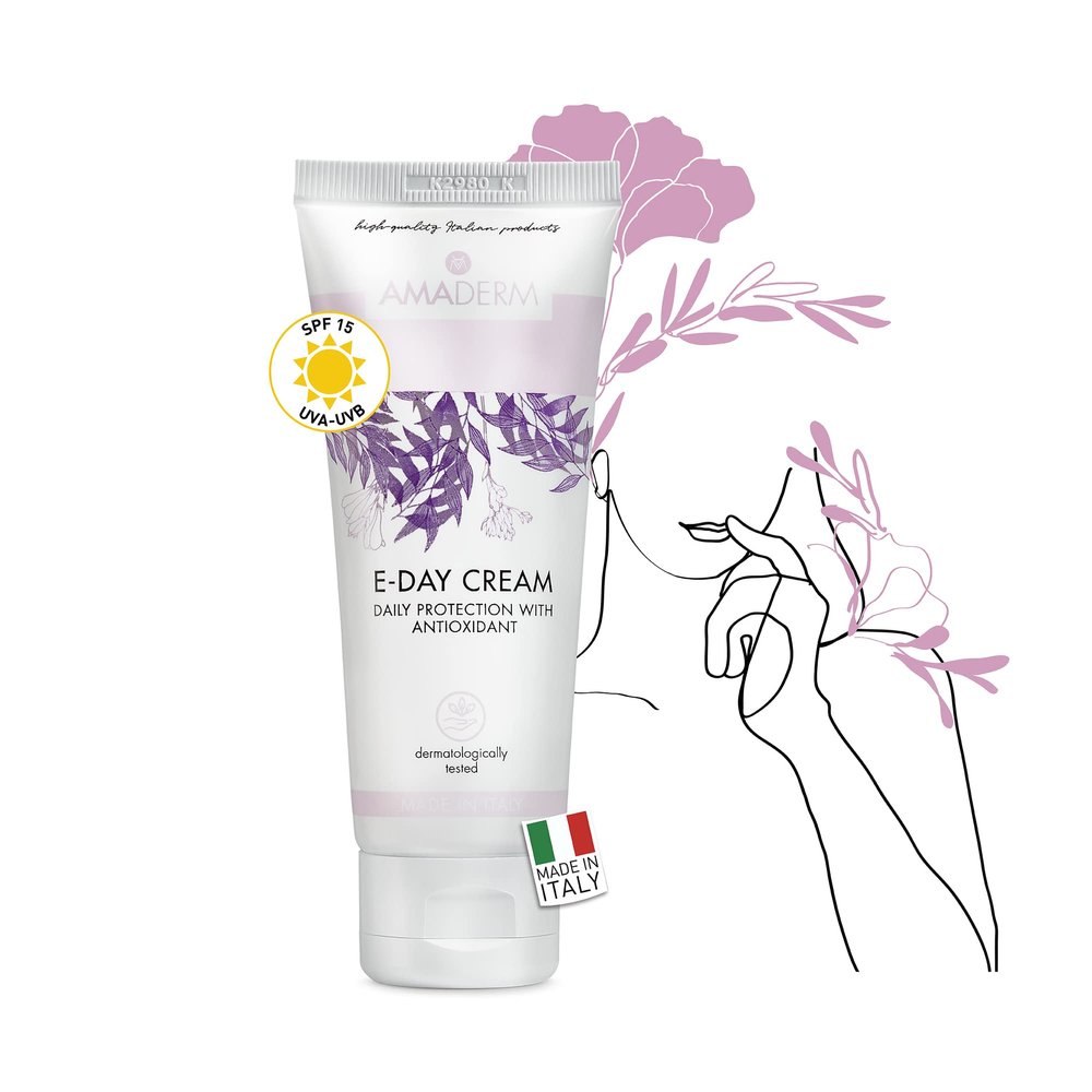 AMADERM E-DAY Daily Moisturizing Face Cream for Women, Made in Italy, Anti-Aging, Antioxidant, SPF 15, 75 mL