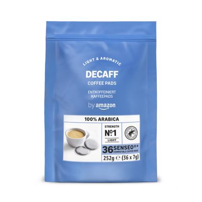 by Amazon Decaffeinated 100% Arabica Coffee Pods, Medium Roast, 36 Count, Rainforest Alliance Certified