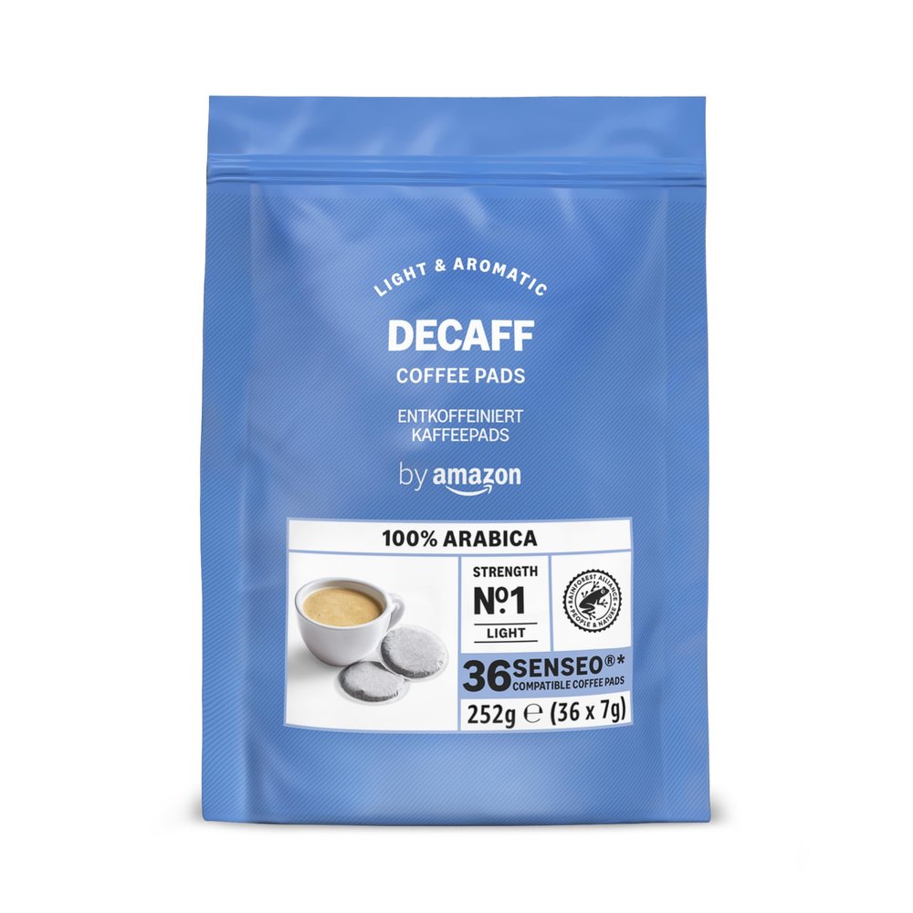 by Amazon Decaffeinated 100% Arabica Coffee Pods, Medium Roast, 36 Count, Rainforest Alliance Certified