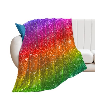 Multicolor Glitter Rainbow Gradient Plush Flannel Fleece Throw Blanket, 60" x 80"