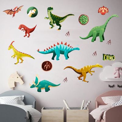WUBAYI 2-Piece Glow-in-the-Dark Dinosaur Wall Stickers for Kids' Room, Bedroom & Living Room