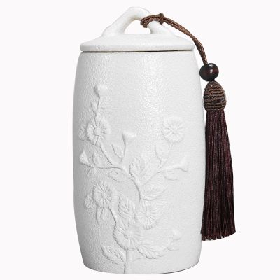 Uziqueif Ceramic Dog Urn, White Chrysanthemum