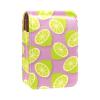 Lipstick Case with Mirror, Lime Green Lemon Pattern, Pink, Holds 3 Lipsticks view 1