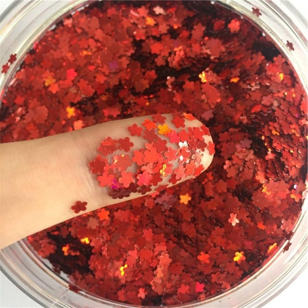 Plum Flower 3 mm Nail Art Glitter Sequins, Laser Silver, Eco-Friendly PET, 8 g (Laser Red, 8 g)