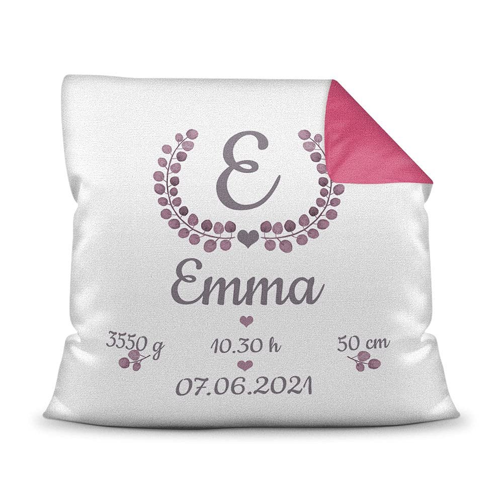 Personalized Baby Cushion with Filling, Pink Back, 40 x 40 cm
