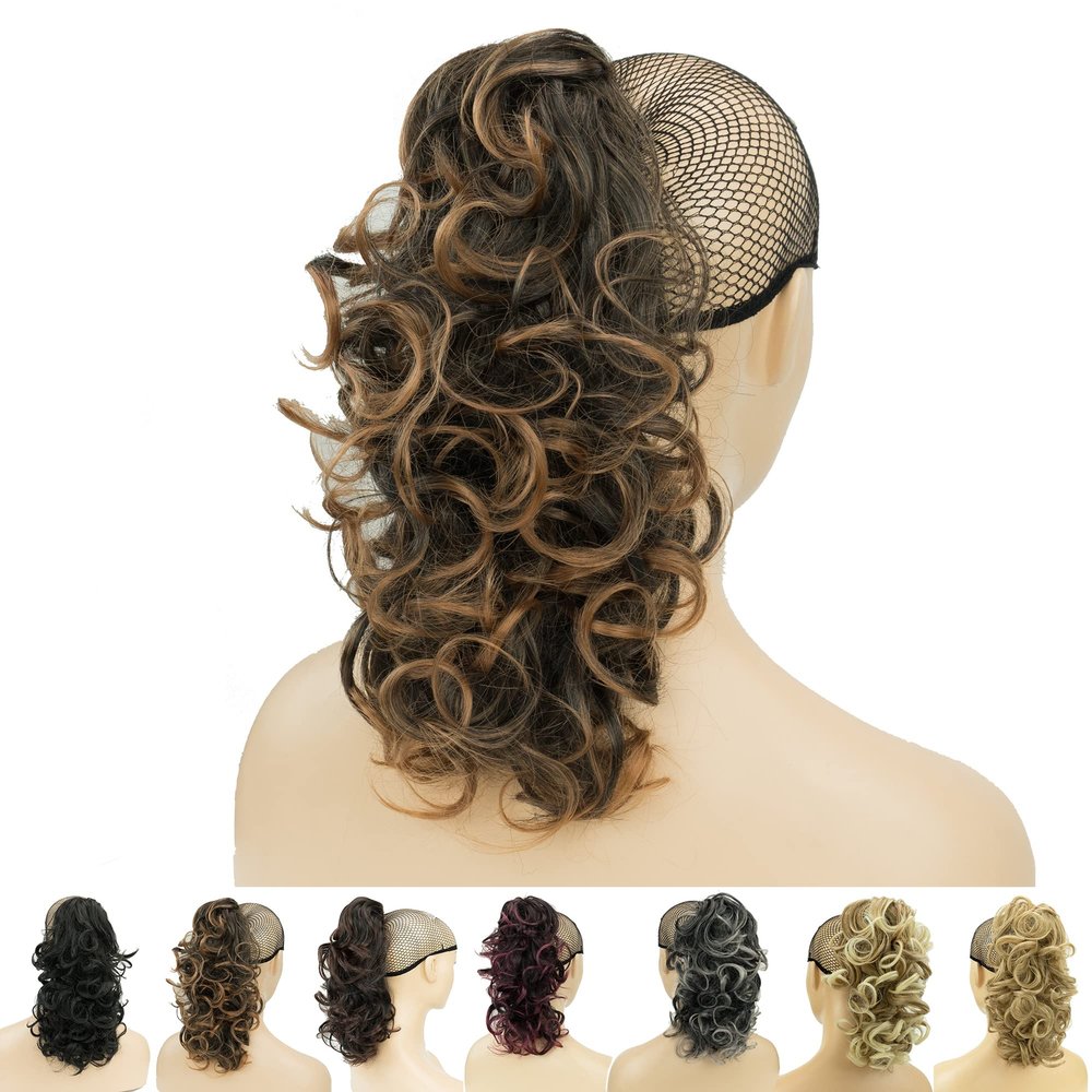 IMISSU Messy Curly Short Claw-Clip Ponytail Hair Extension, Black Ombre Copper